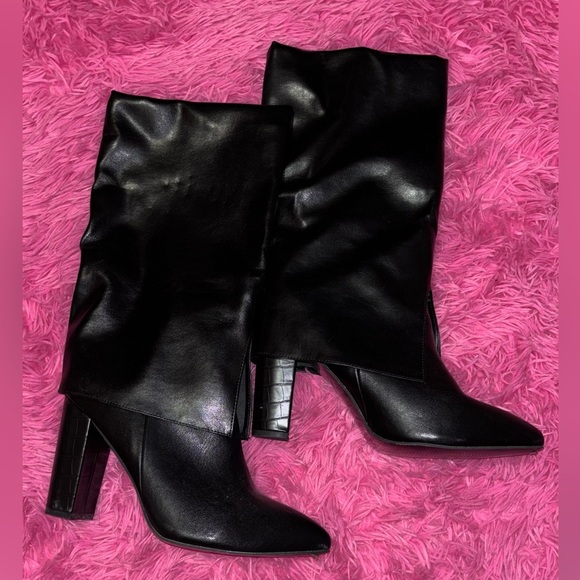 Shoes - Chunk Heel Black Knee-High Boot Women Size 10